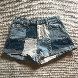 PacSun Blue and White patchwork Jean mom Shorts
